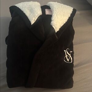 Victoria's Secret Black Robe with Cream Collar